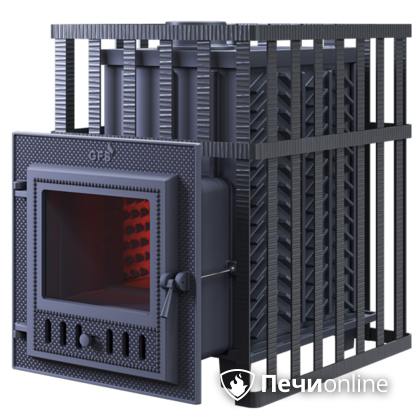 Дровяная банная печь Гефест ЗК в сетке-18 (М) чугунная дверца со стеклом, запатентованная каменка сетка в Краснодаре